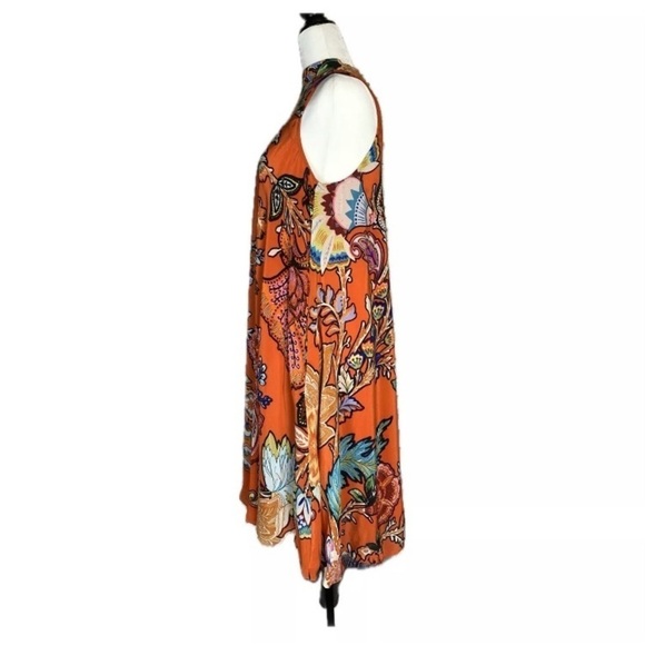 Anthropologie Maeve Larkhill Orange Silk Floral Sleeveless Midi Dress - Picture 5 of 13